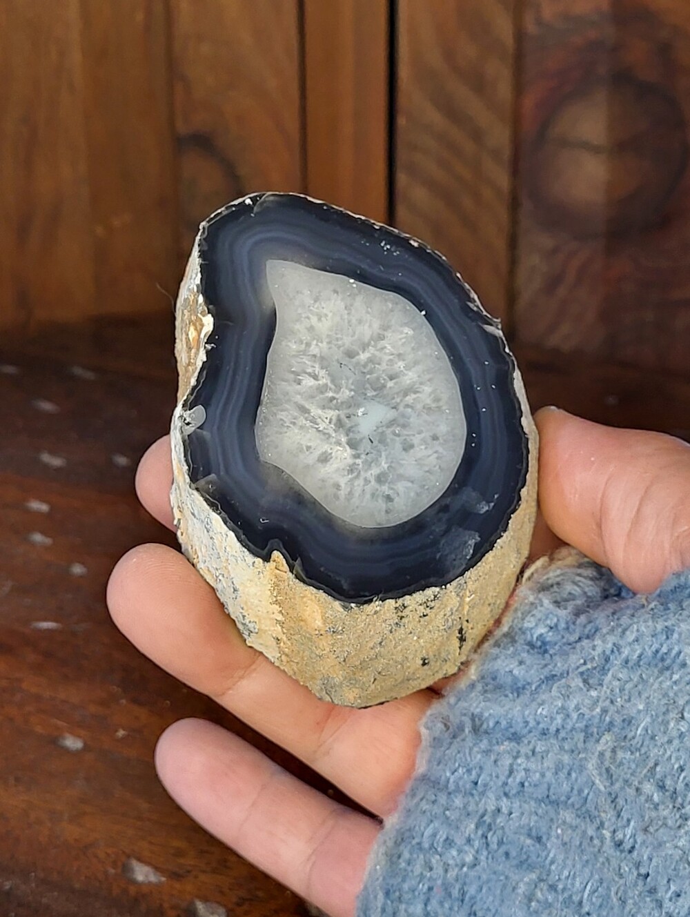 Polished Black & White Agate Geode Slice